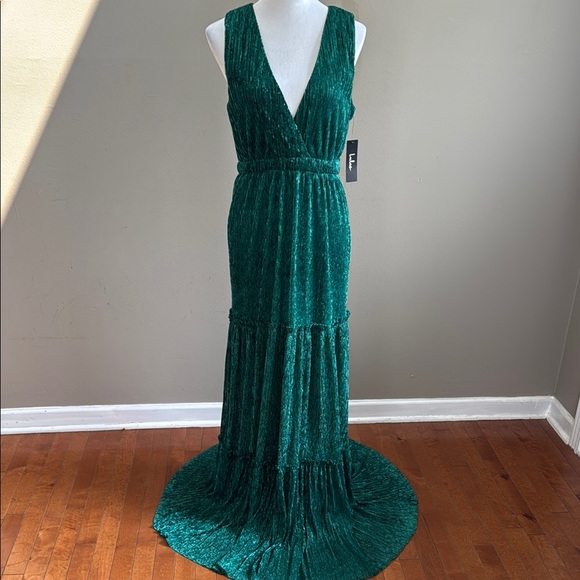 Lulu's Falling Star Teal Green Sleeveless Textured Knit Metallic Maxi Dress Sz L - Picture 5 of 15